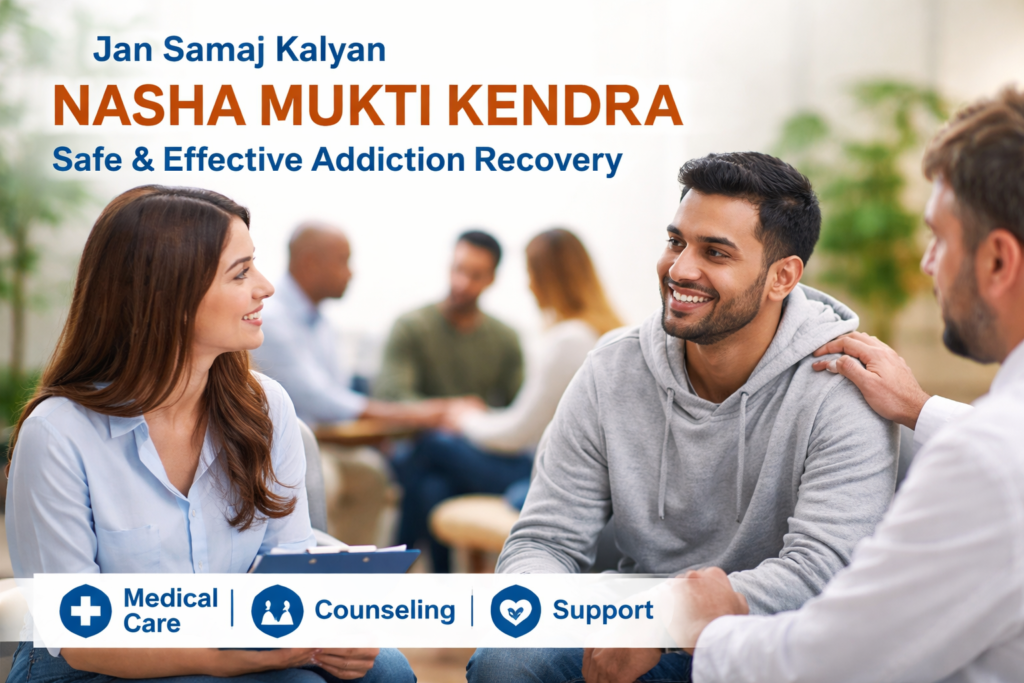 Patient receiving support at Jan Samaj Kalyan Nasha Mukti Kendra during addiction recovery treatment