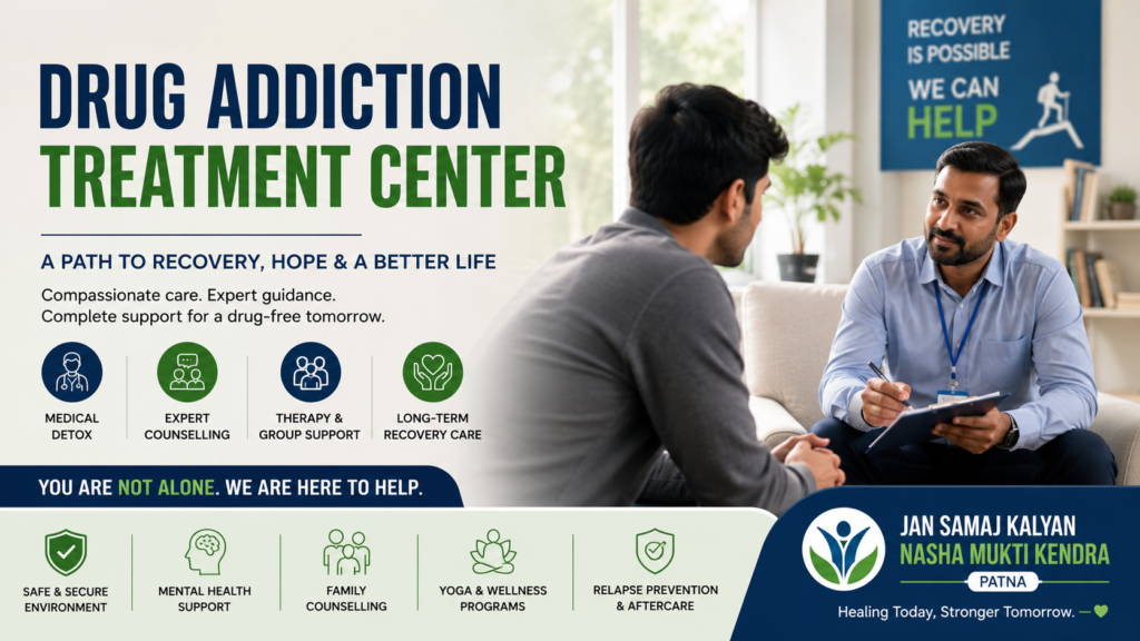 Drug addiction treatment center in India offering medical detox, counselling, therapy, and long-term recovery support